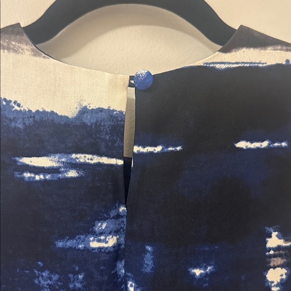 Samantha Sung Navy Abstract Hand Painted Sleeveless 100% Silk Mini Dress Size 6 - Picture 7 of 9